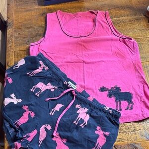 Pink Tank Top and Moose Print Shortie pajama Set